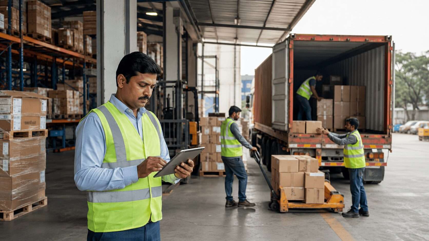 Indian logistics team managing warehouse shipments and truck loading efficiently
